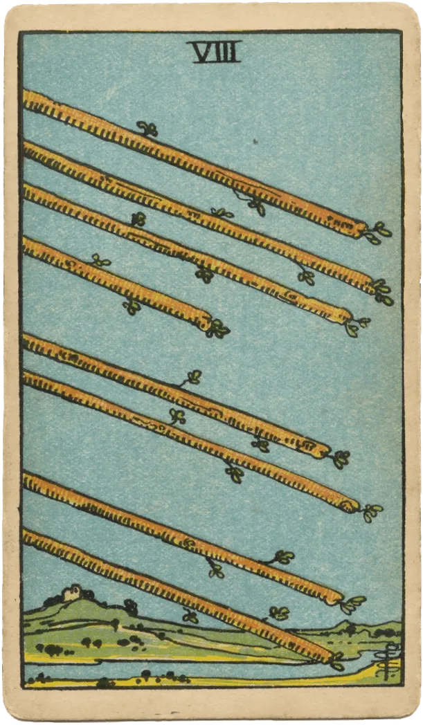 Klasična karta Rider–Waite–Smith Eight of Wands